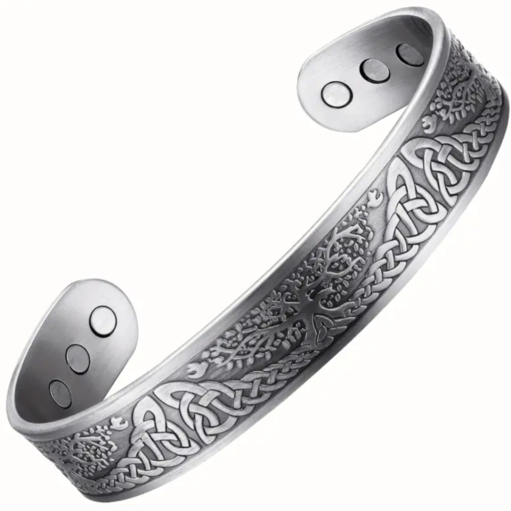 Bracelet--Celtic Knotwork Tree Of Life inset magnets in cuff.  Antiqued Silver